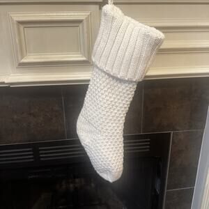 Shabby Chic Christmas Stocking White Chunky Knit Farmhouse Cottage Classic Lined